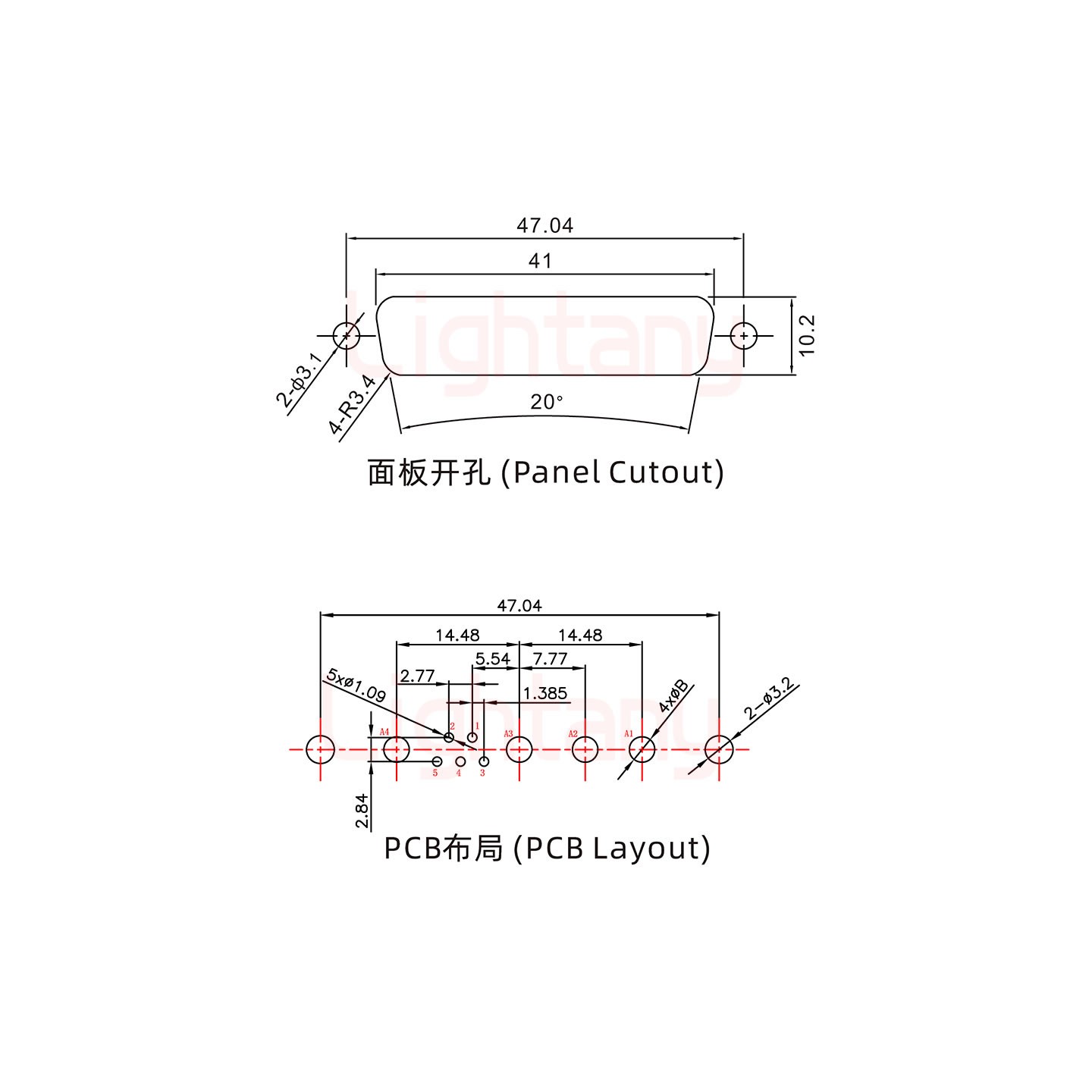 9W4母PCB直插板/鉚魚叉7.0/大電流40A