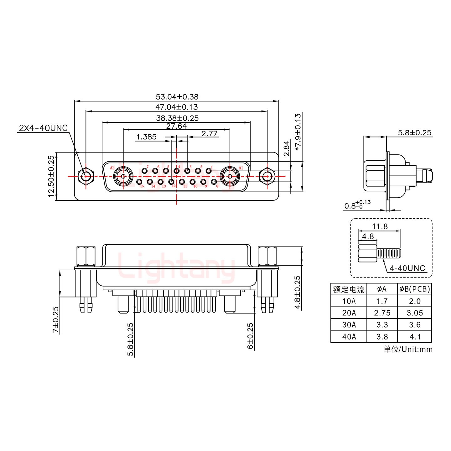 17W2母PCB直插板/鉚魚(yú)叉7.0/大電流30A