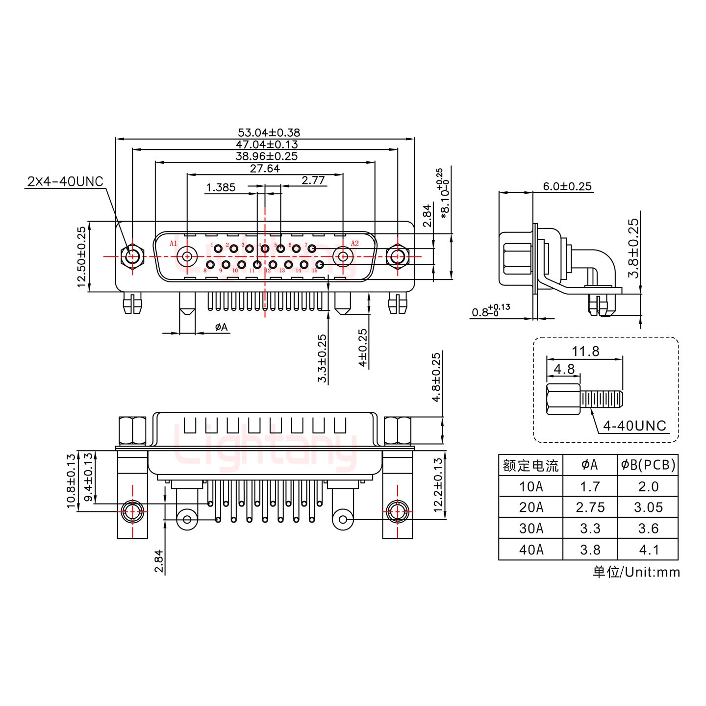 17W2公PCB彎插板/鉚支架10.8/大電流30A