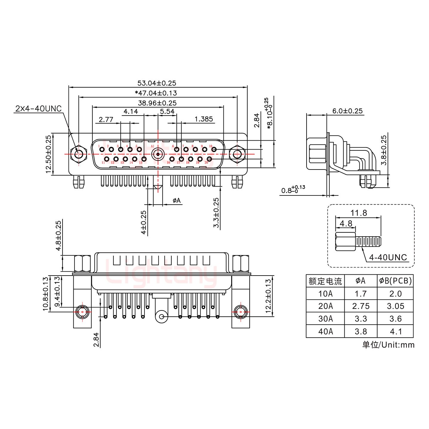 21W1公PCB彎插板/鉚支架10.8/大電流40A