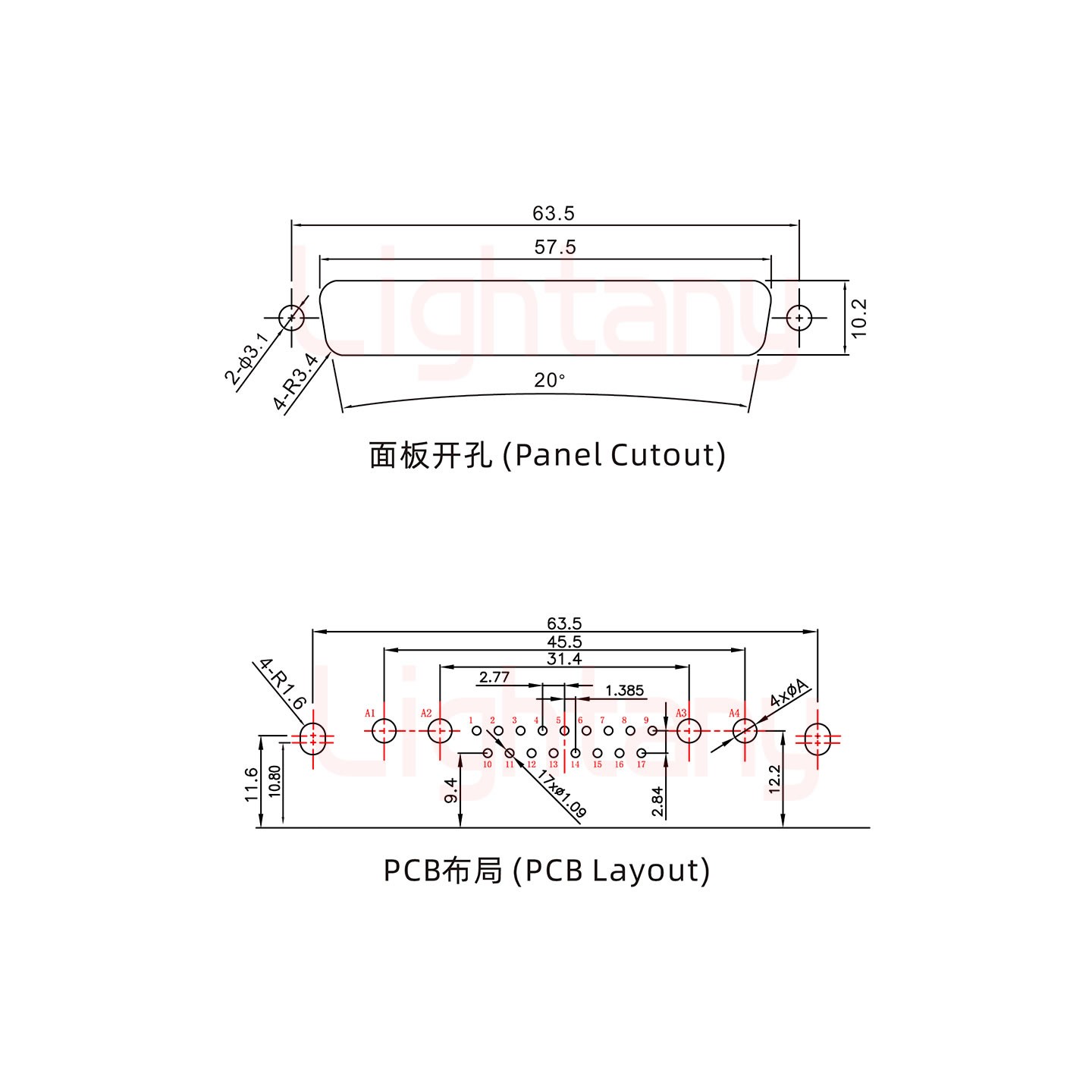 21W4公PCB彎插板/鉚支架10.8/大電流30A