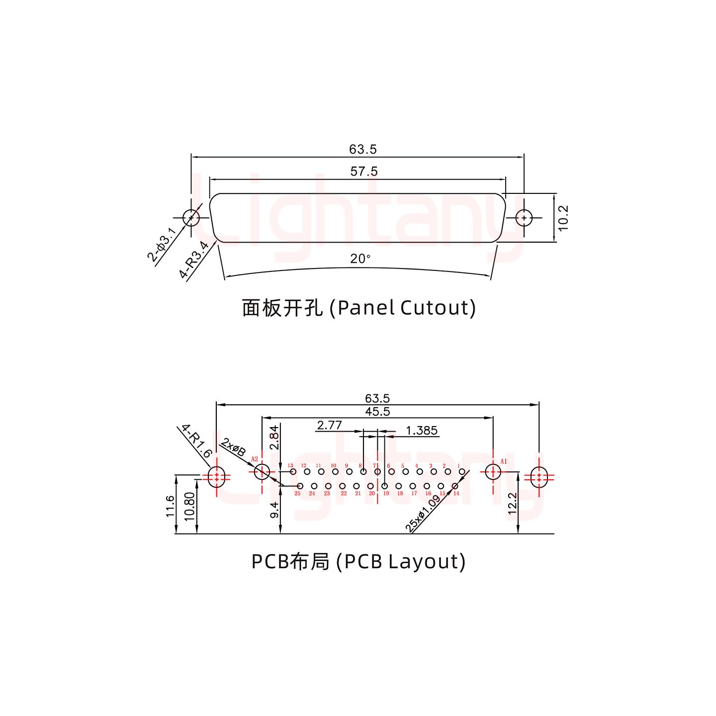 27W2母PCB彎插板/鉚支架10.8/大電流10A