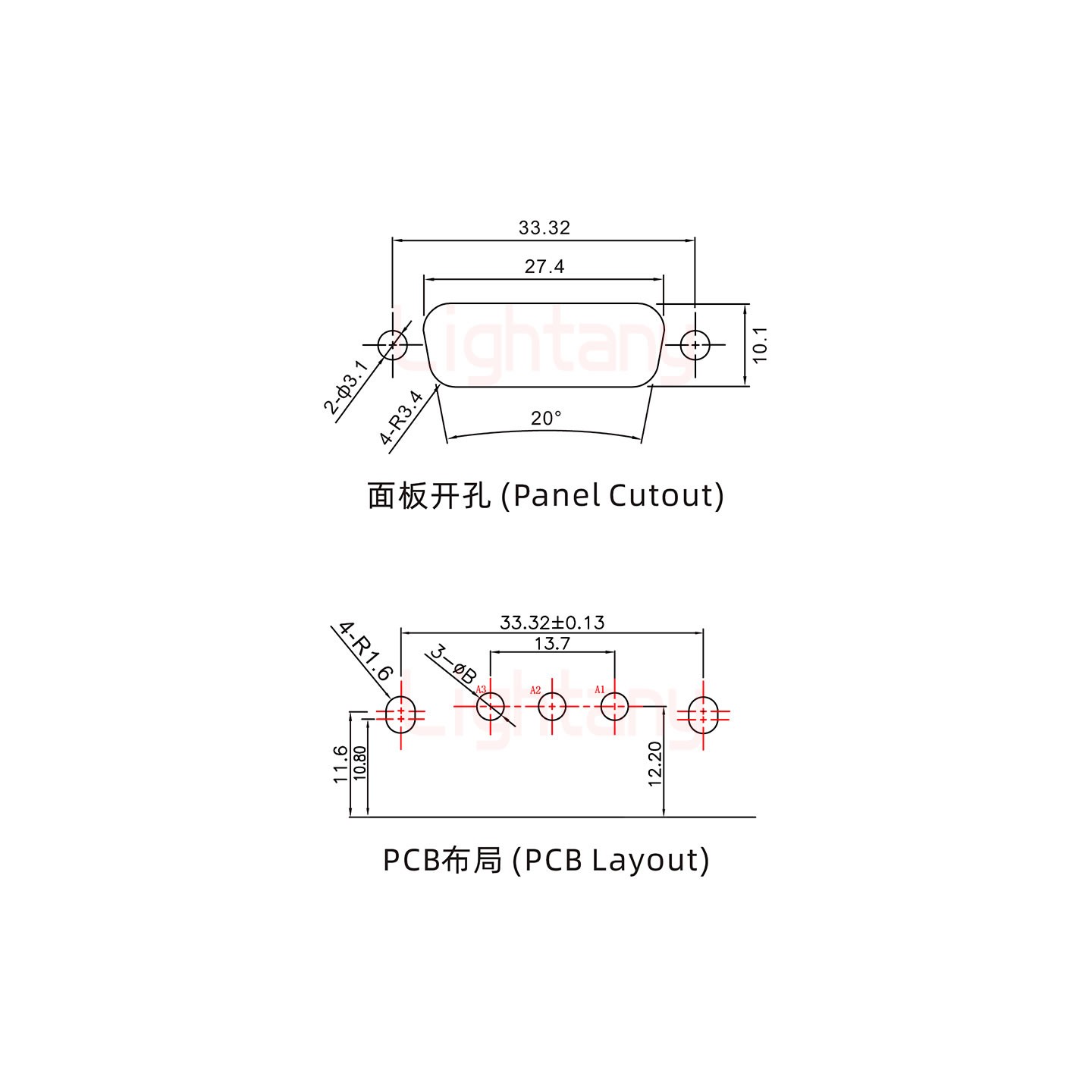 3W3母PCB彎插板/鉚支架11.6/大電流30A