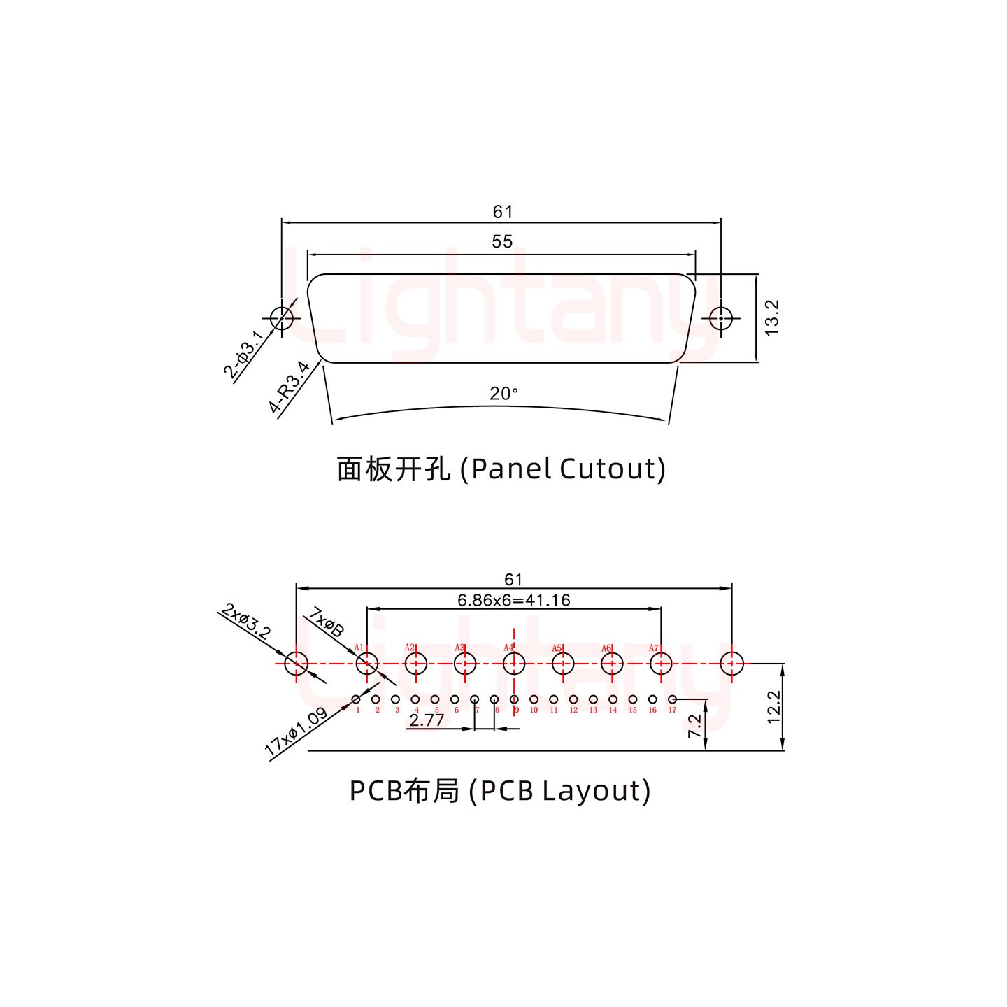 24W7公PCB彎插板/鉚支架12.2/大電流20A