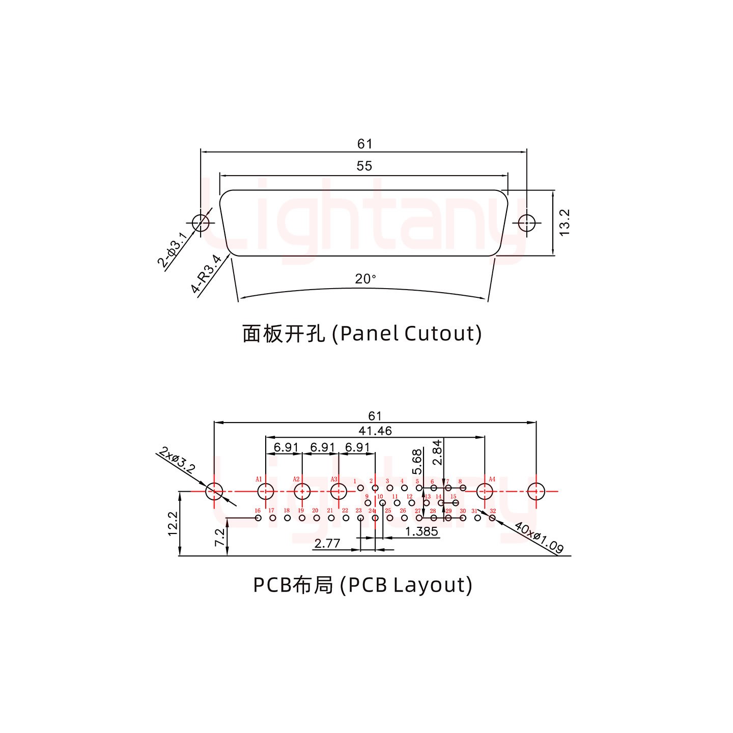 36W4公PCB彎插板/鉚支架12.2/大電流30A