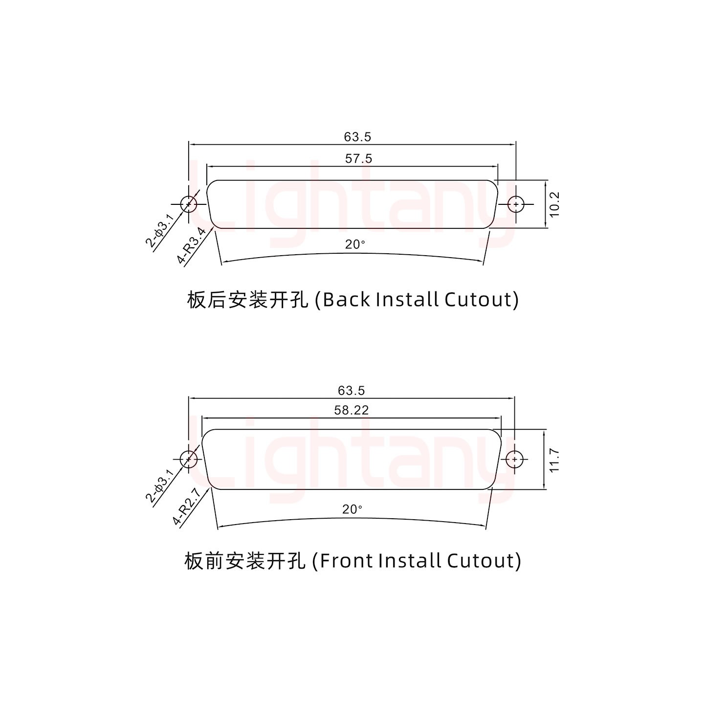 25W3母焊線式/光孔/射頻同軸75歐姆