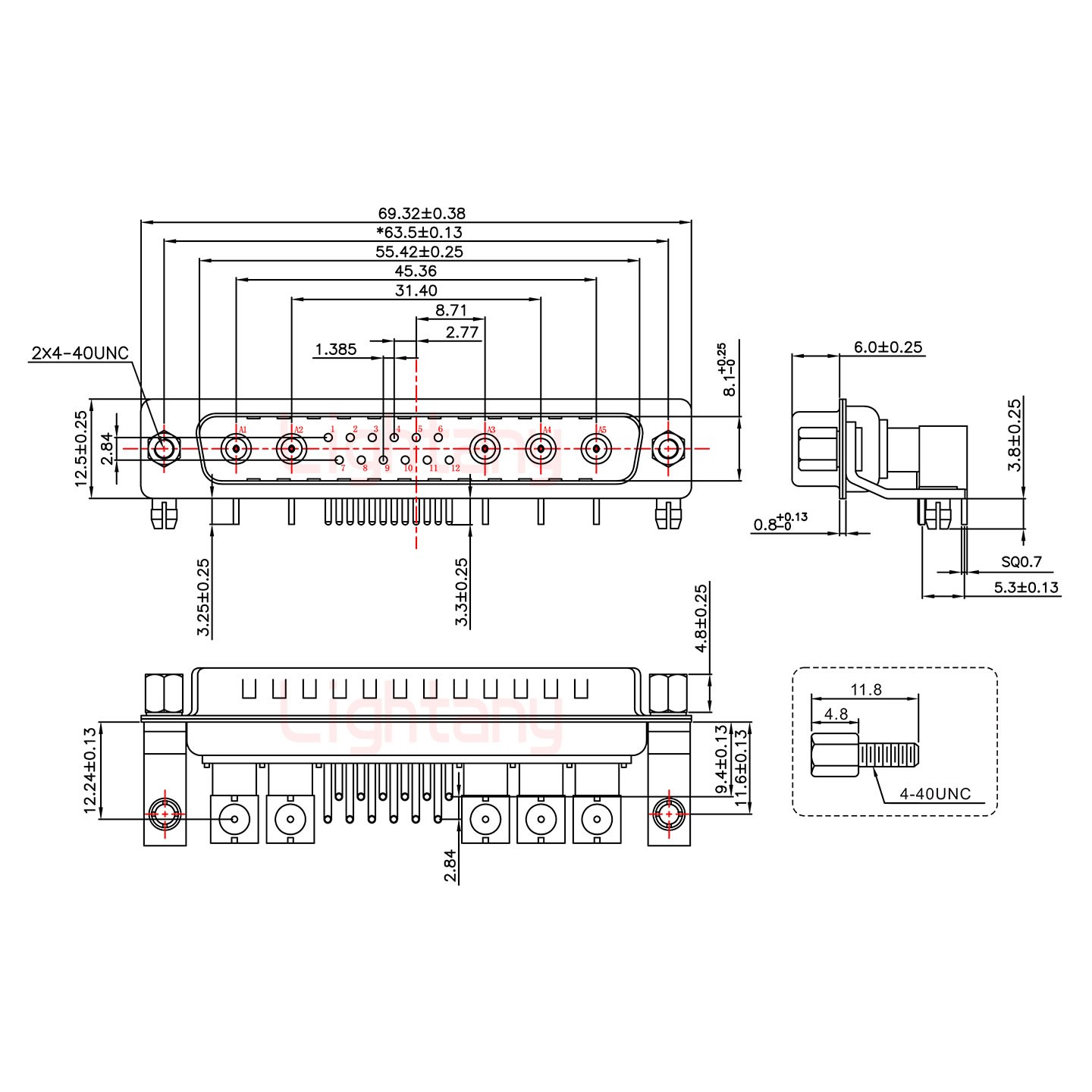 17W5公PCB彎插板/鉚支架11.6/射頻同軸75歐姆