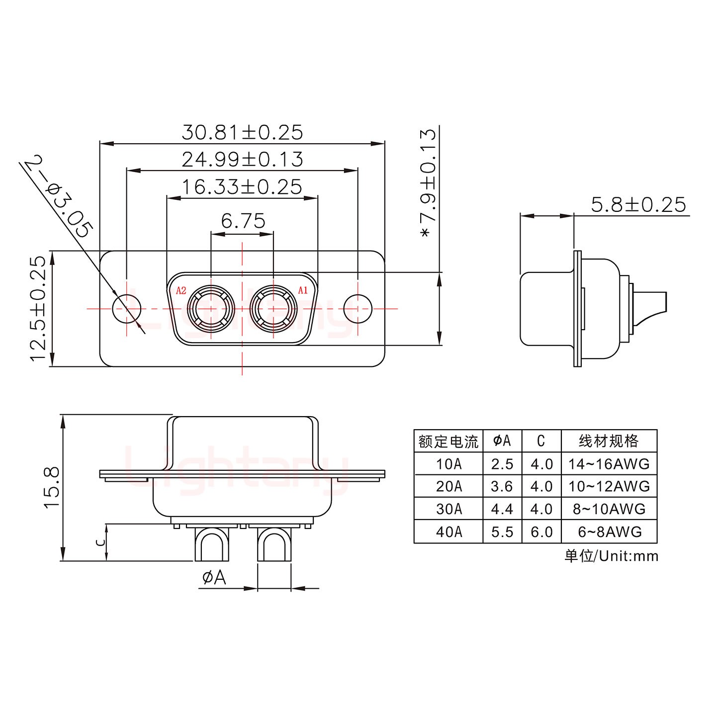 2W2母短體焊線20A+9P金屬外殼424彎出線4~12mm