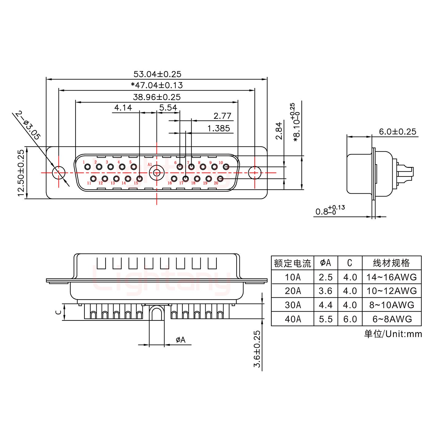 21W1公短體焊線20A+25P金屬外殼1657直出線4~12mm