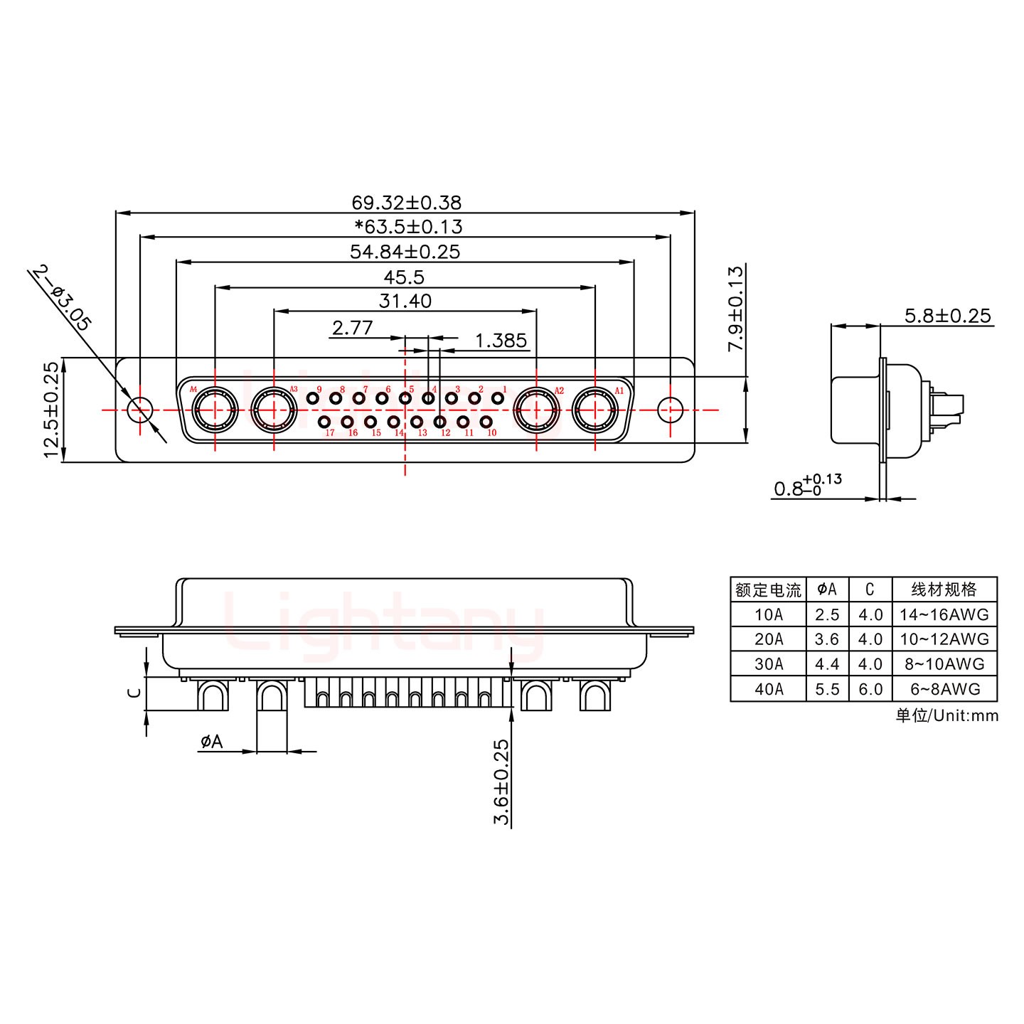 21W4母短體焊線10A+37P金屬外殼951彎出線4~12mm