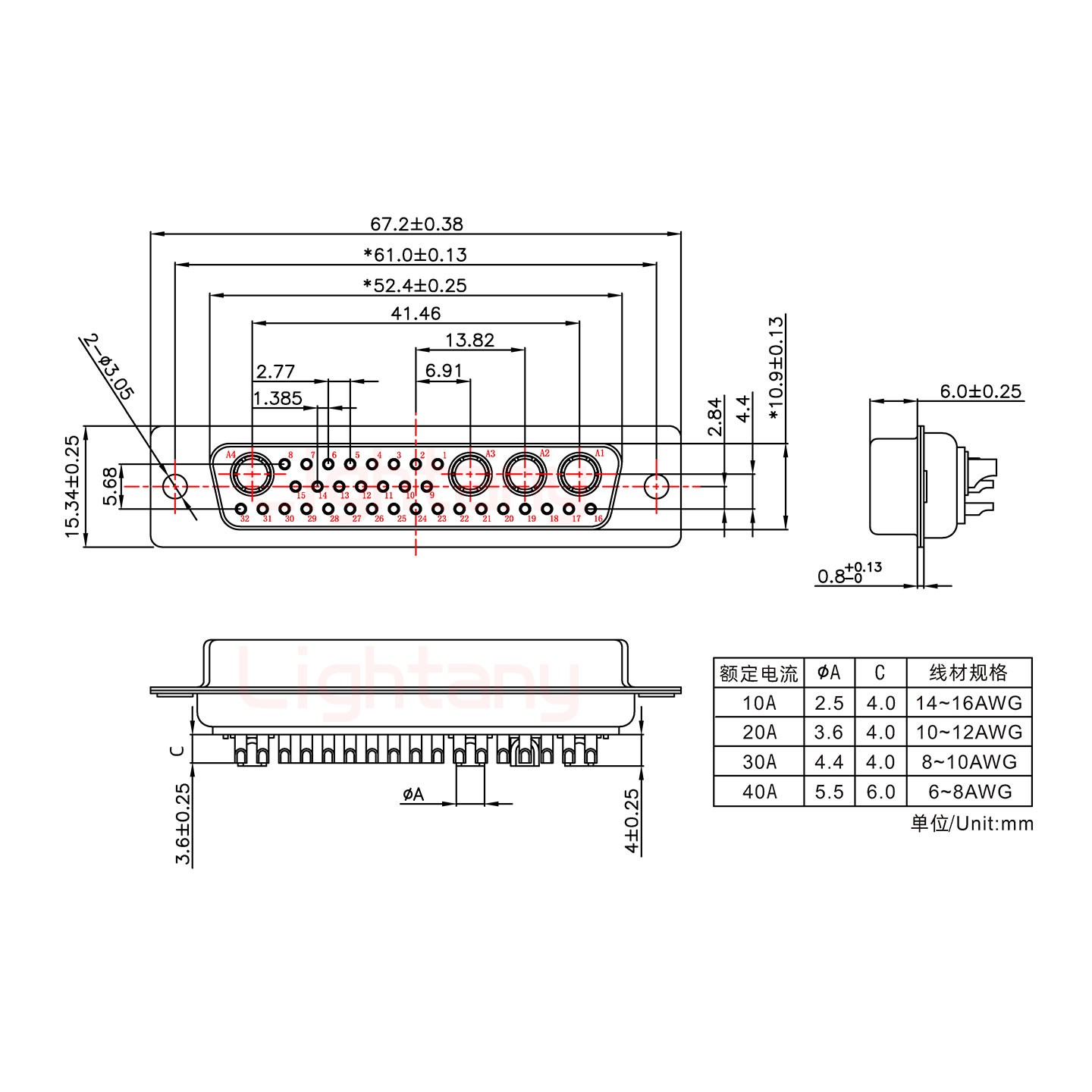 36W4母短體焊線(xiàn)40A+50P金屬外殼1746斜出線(xiàn)4~12mm