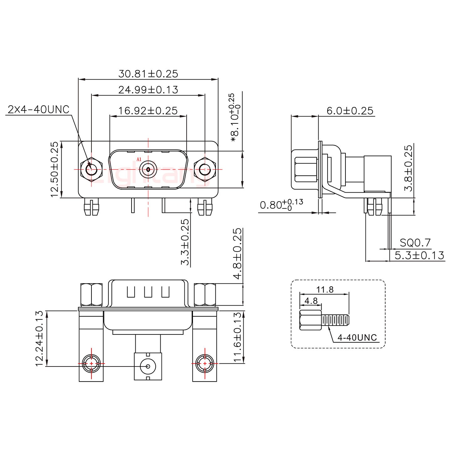 1W1公PCB彎插板/鉚支架11.6/射頻同軸75歐姆