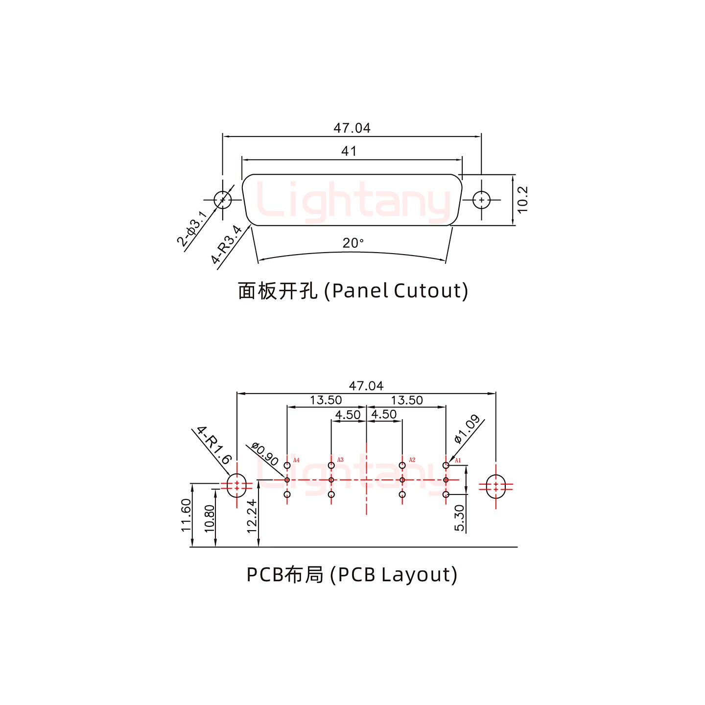 4V4母PCB彎插板/鉚支架11.6/射頻同軸50歐姆