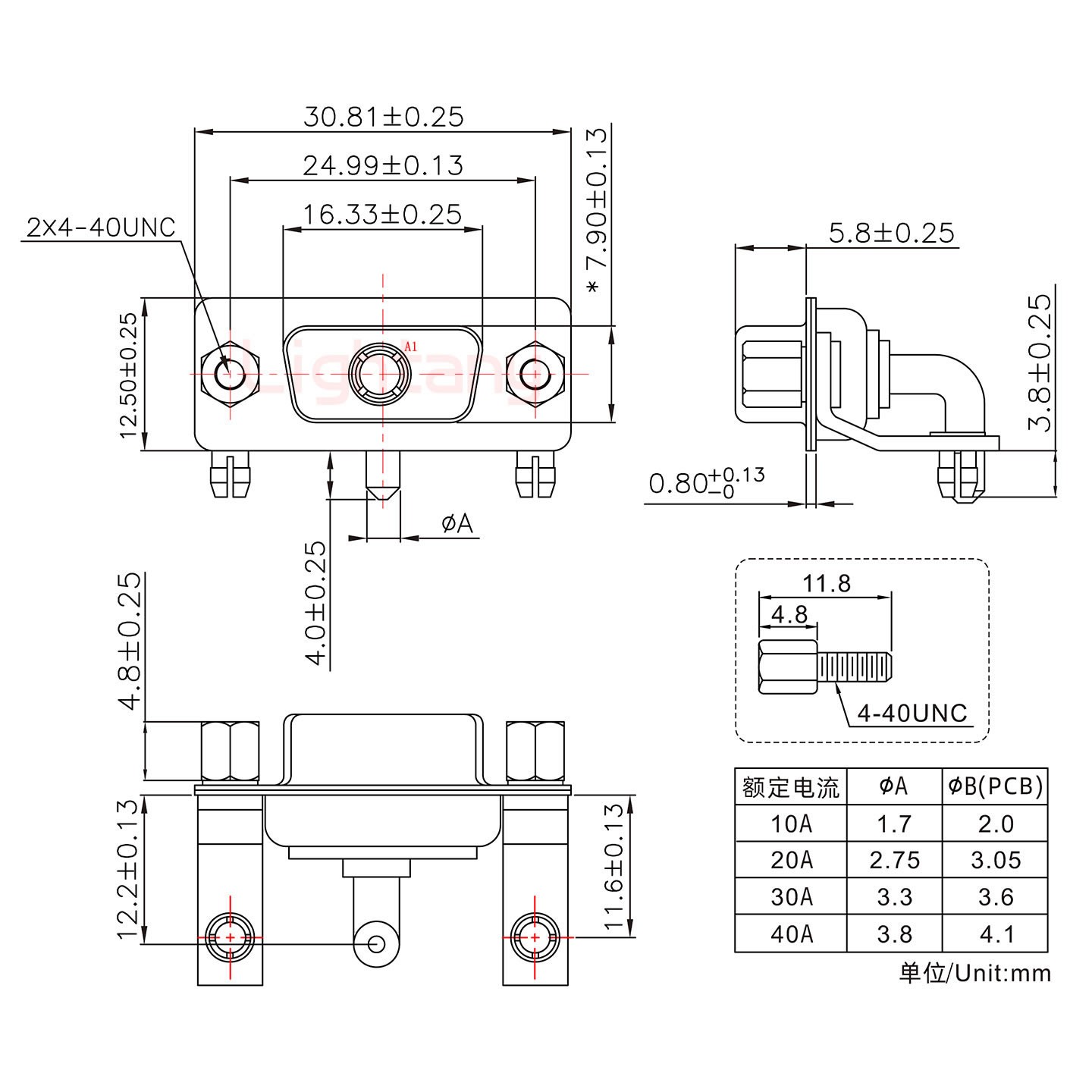 1W1母PCB彎插板/鉚支架11.6/大電流20A