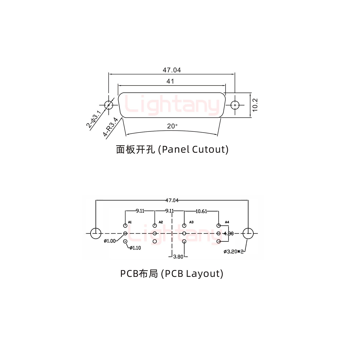 4W4公PCB直插板/鉚魚叉7.0/射頻同軸50歐姆