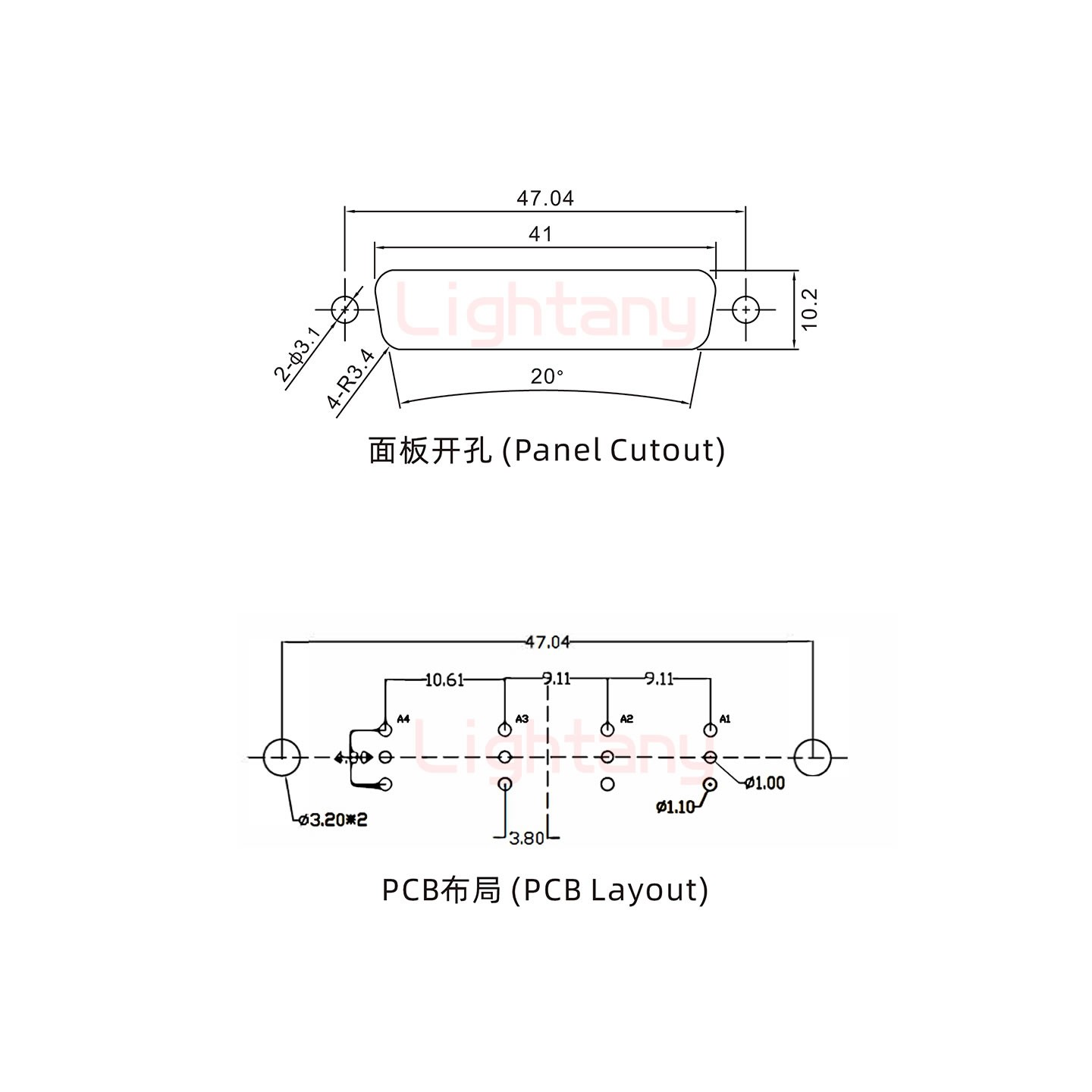 4W4母PCB直插板/鉚魚叉7.0/射頻同軸75歐姆