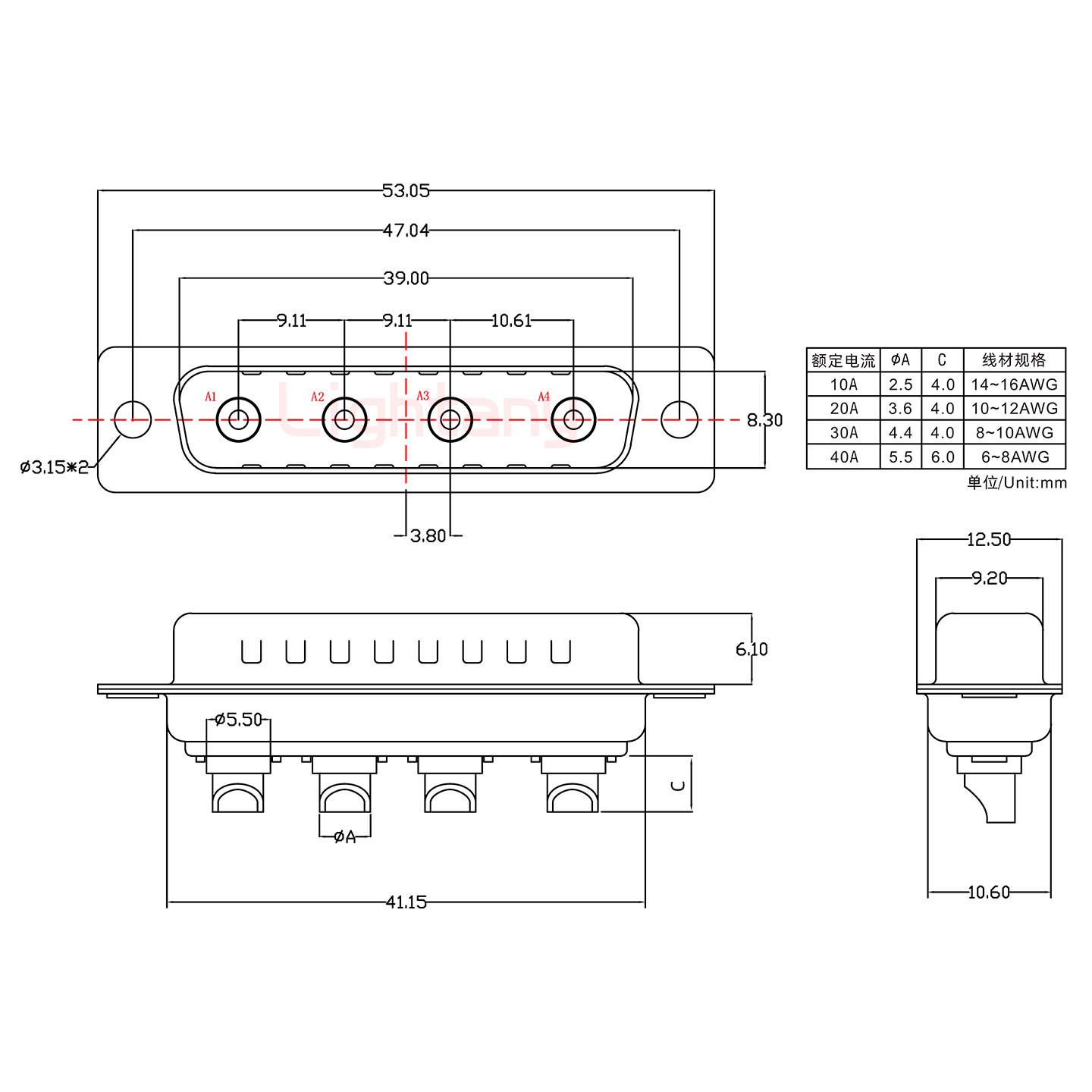 4W4公短體焊線(xiàn)20A+25P金屬外殼1015彎出線(xiàn)4~12mm