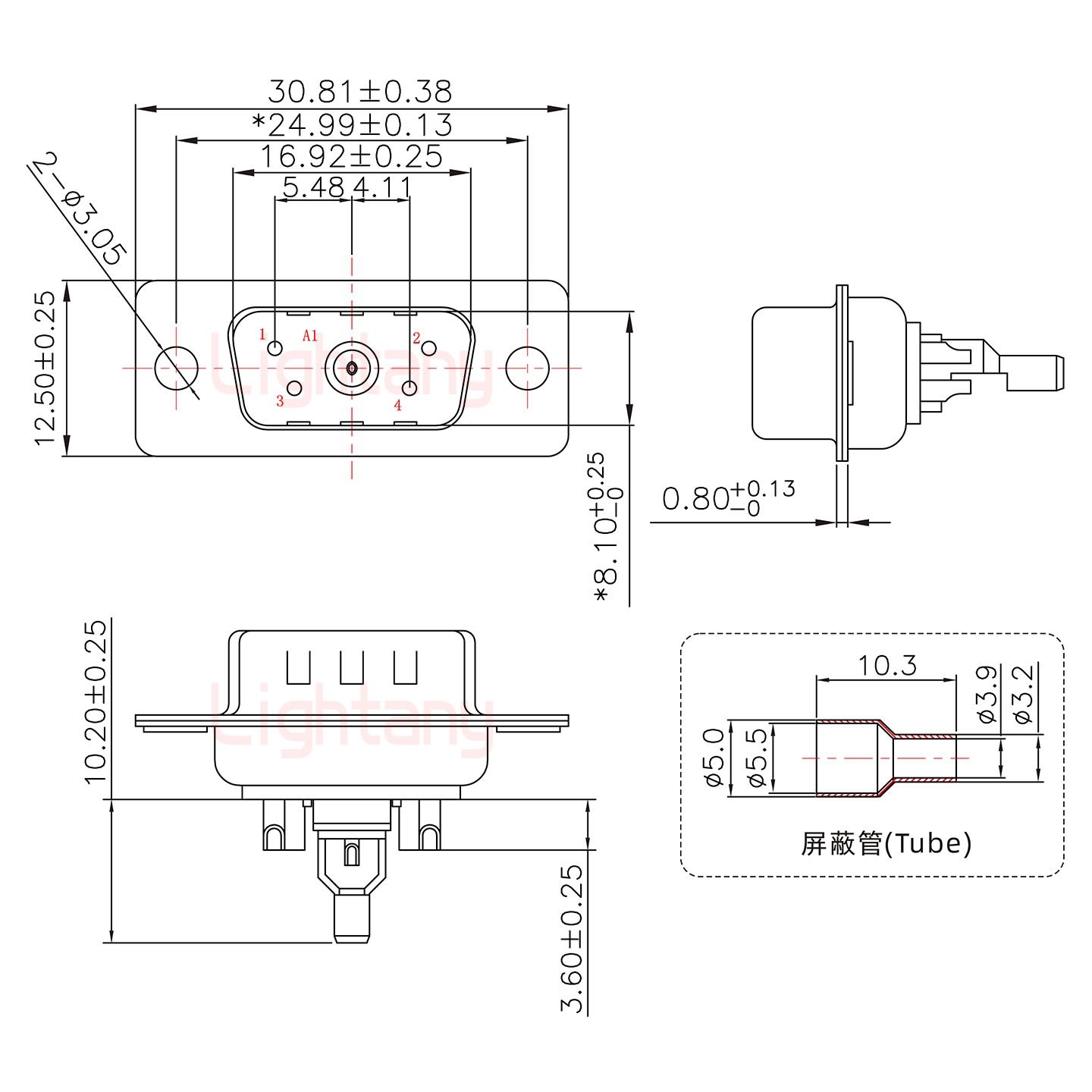 5W1公頭焊線(xiàn)+防水接頭/線(xiàn)徑5~11mm/射頻同軸50歐姆