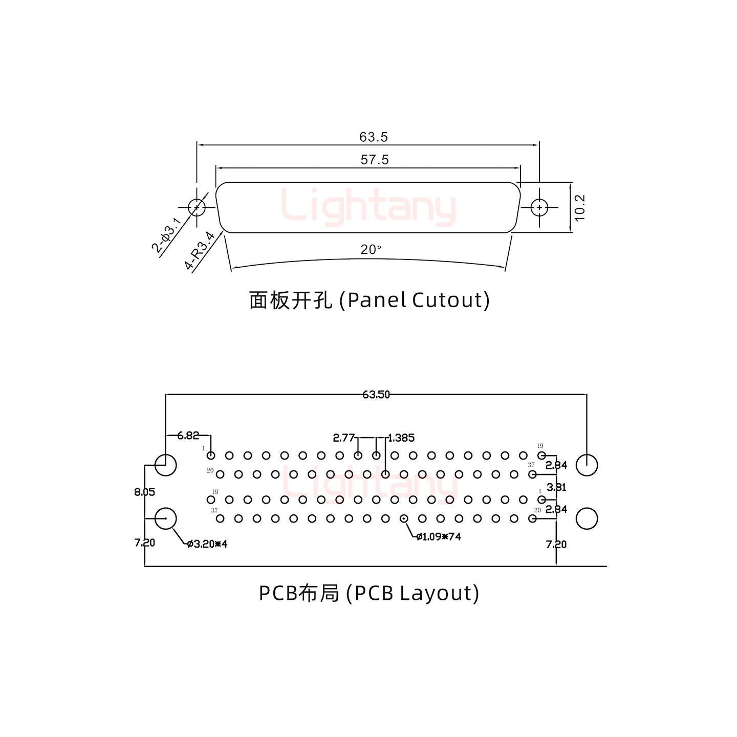 DR37 上公下母 間距15.88車針雙胞胎 D-SUB連接器