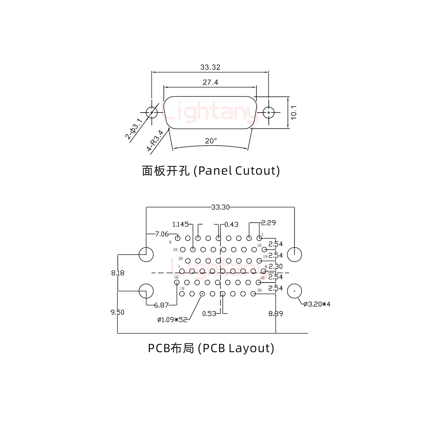 HDR26 上母下公間距15.88車(chē)針雙胞胎 D-SUB連接器