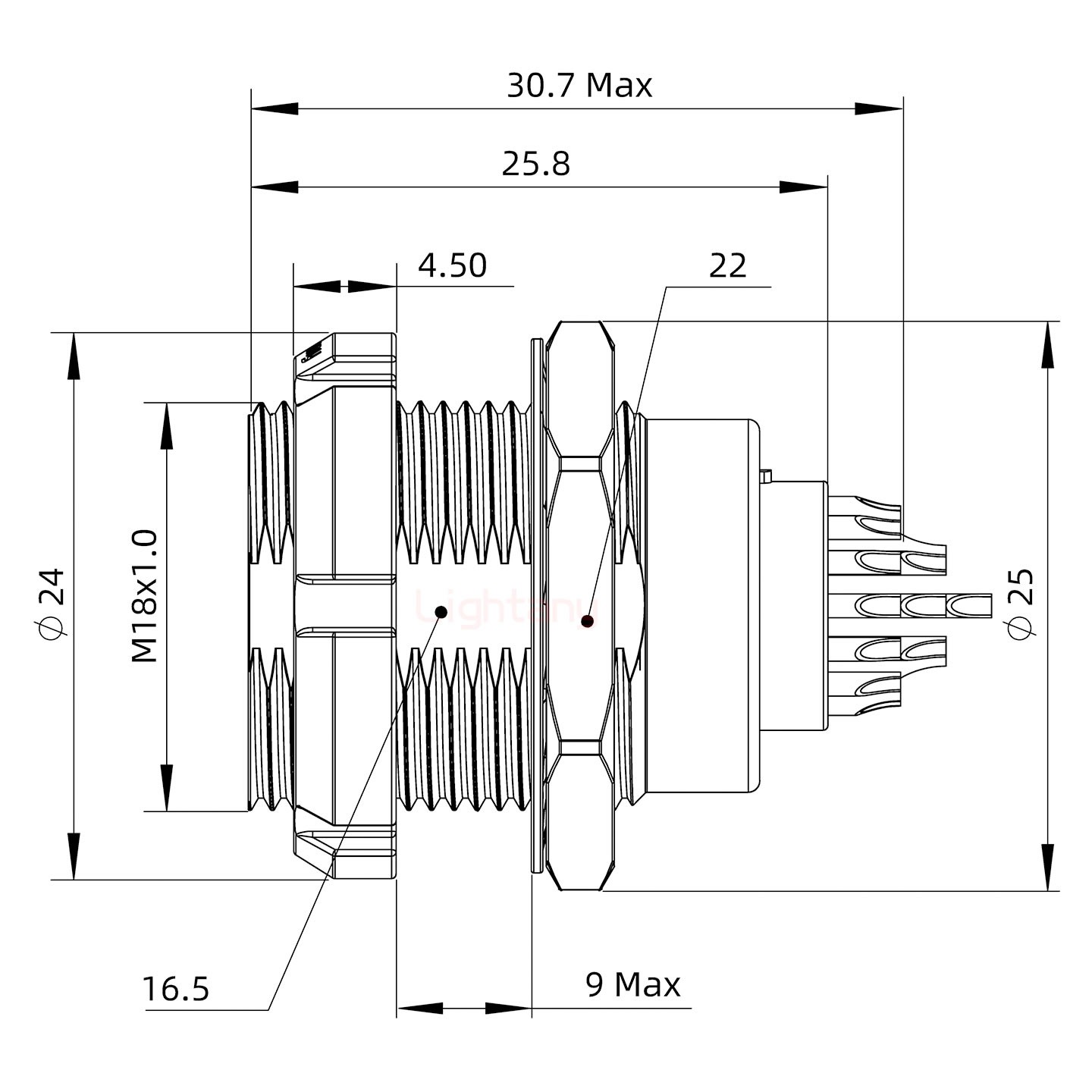 ECG.3B.026.CLL雙螺母插座 焊線