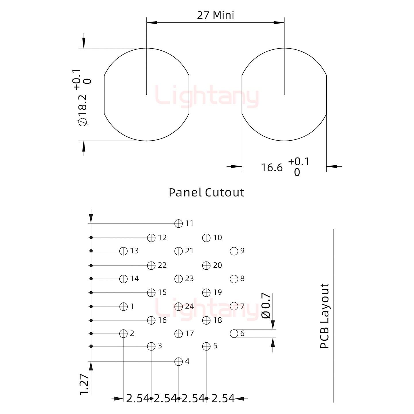 EEG.3B.024.CLV前螺母插座 PCB彎插板