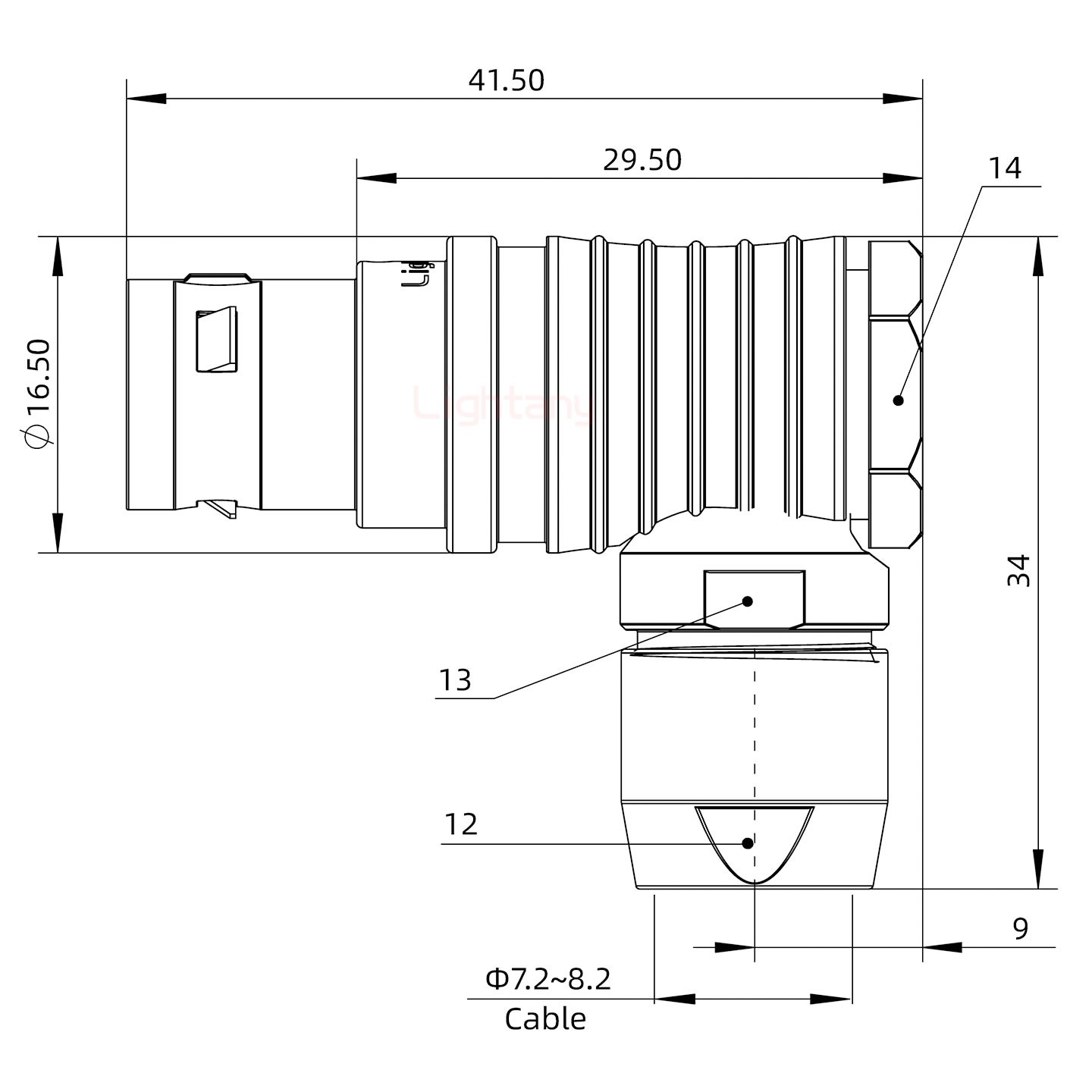 FHG.2B.014.CLAD82推拉自鎖彎式插頭