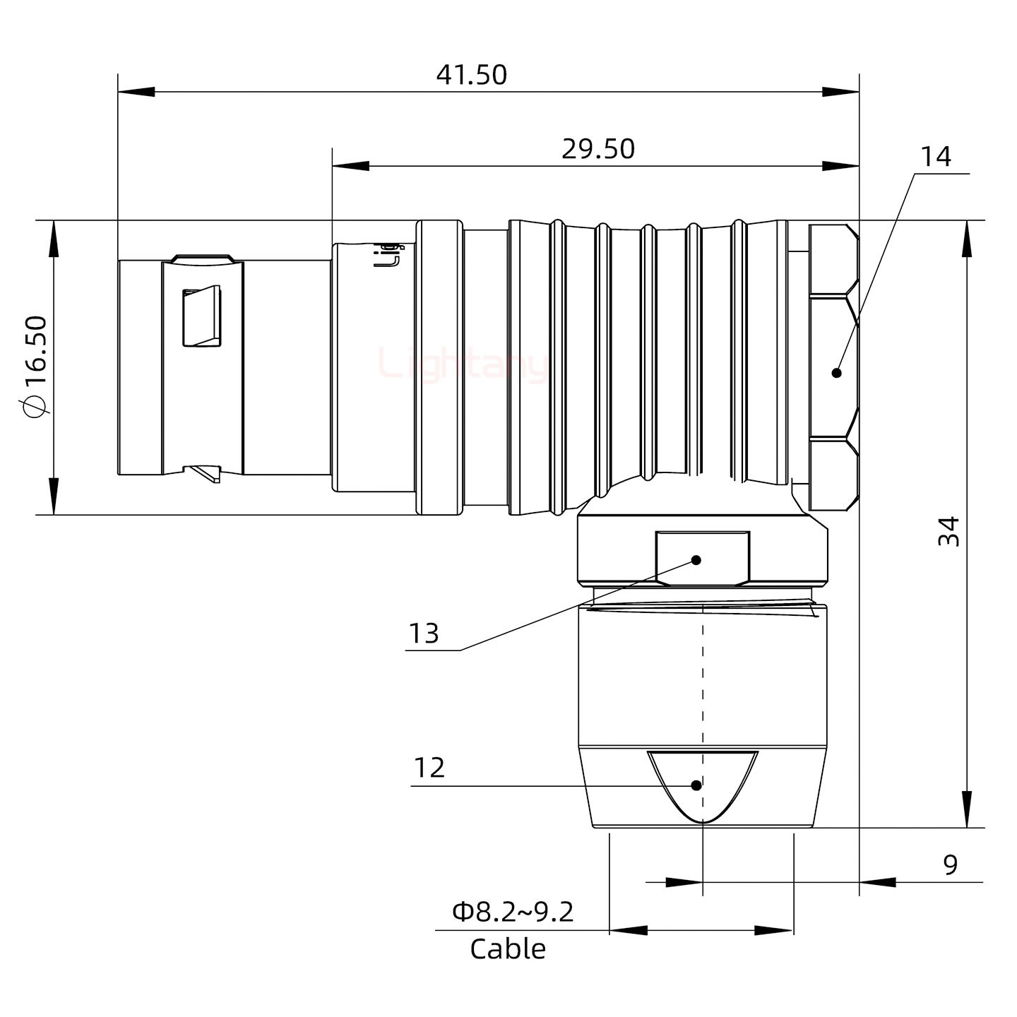 FHG.2B.014.CLAD92推拉自鎖彎式插頭