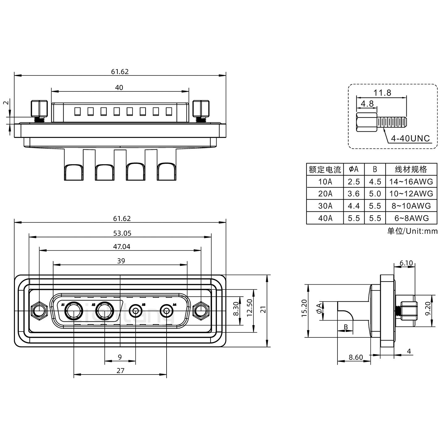 防水4V4公焊線式/鎖螺絲/大電流40A