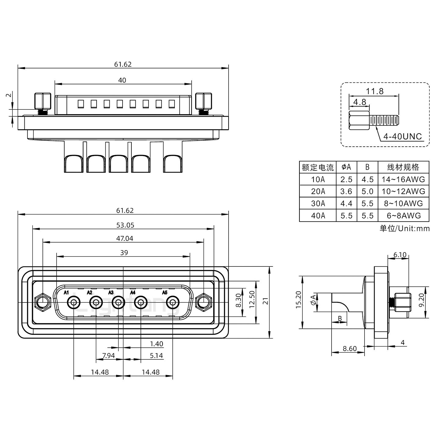 防水5W5公焊線式/鎖螺絲/大電流40A