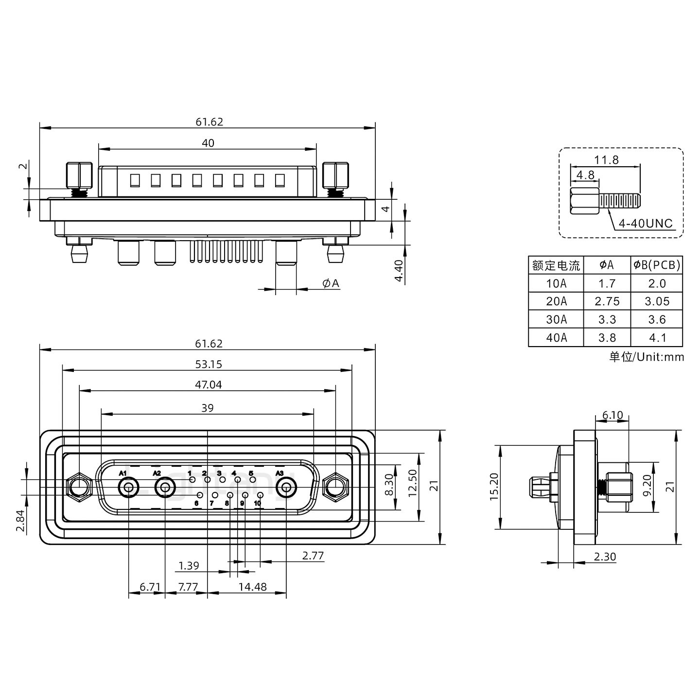 防水13W3公直插板/鉚魚叉/鎖螺絲/大電流40A