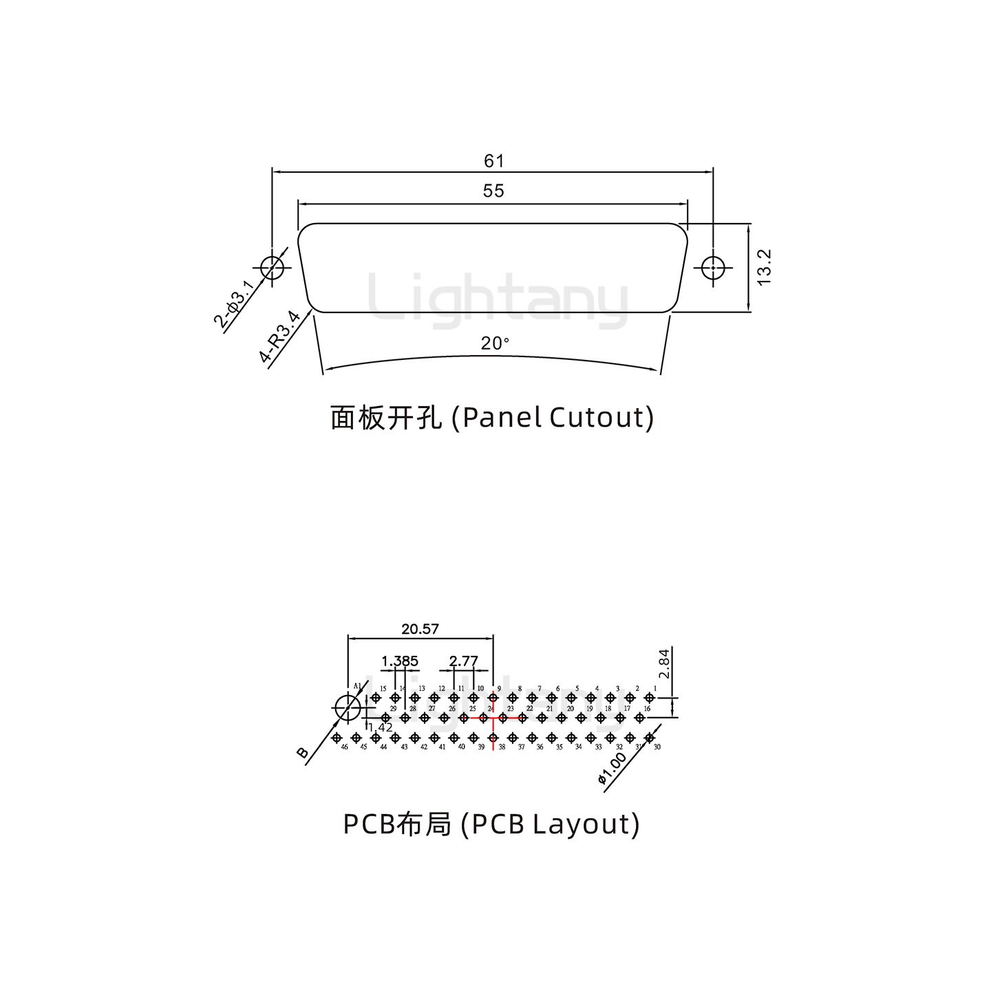 防水47W1母直插板/鎖螺絲/大電流40A