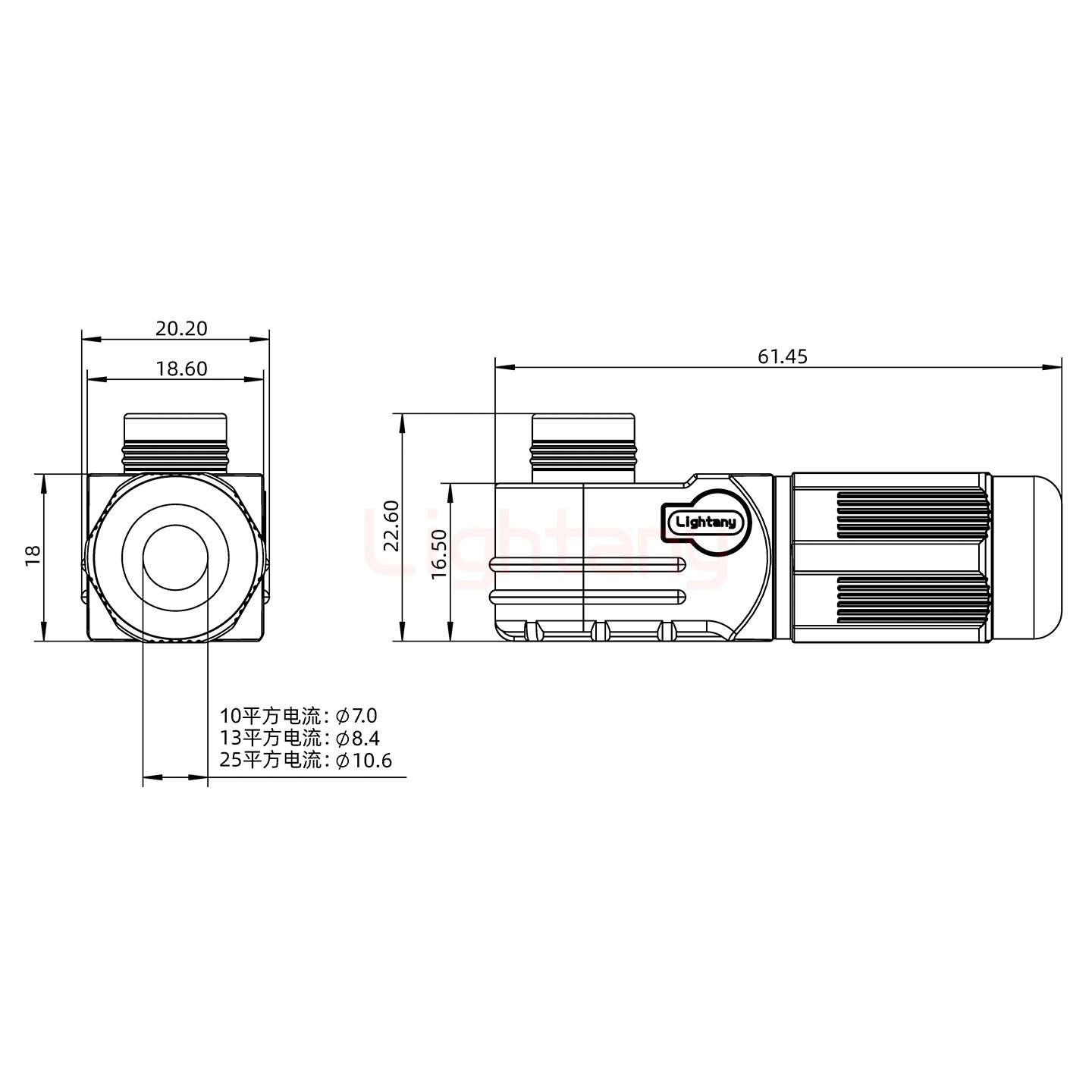 LTC0610-F1YR彎式插頭 10平方 60A 橘黃