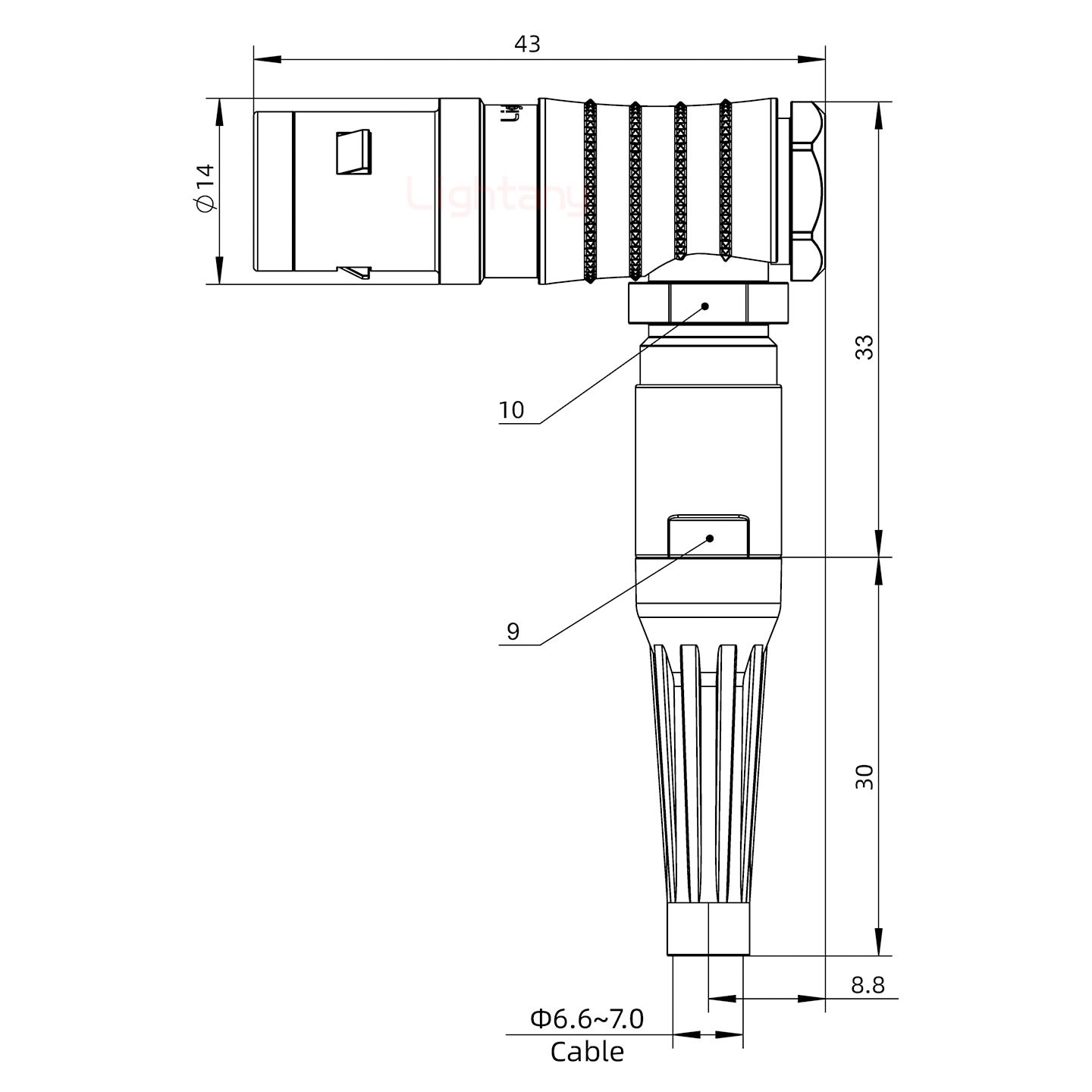 FHG.1K.014.CLAK70Z推拉自鎖帶護套彎式插頭