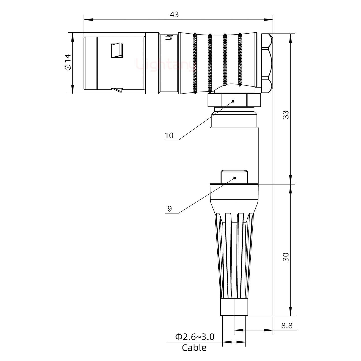 FHG.1K.002.CLAC30Z推拉自鎖帶護套彎式插頭