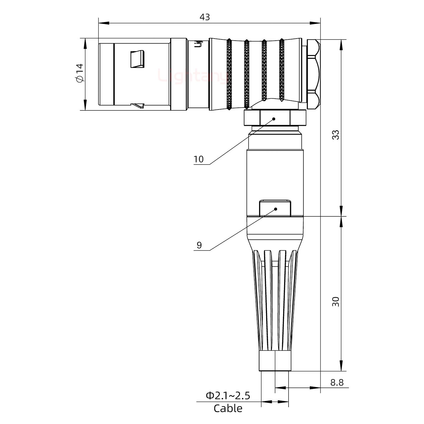 FHG.1K.005.CLAC25Z推拉自鎖帶護套彎式插頭