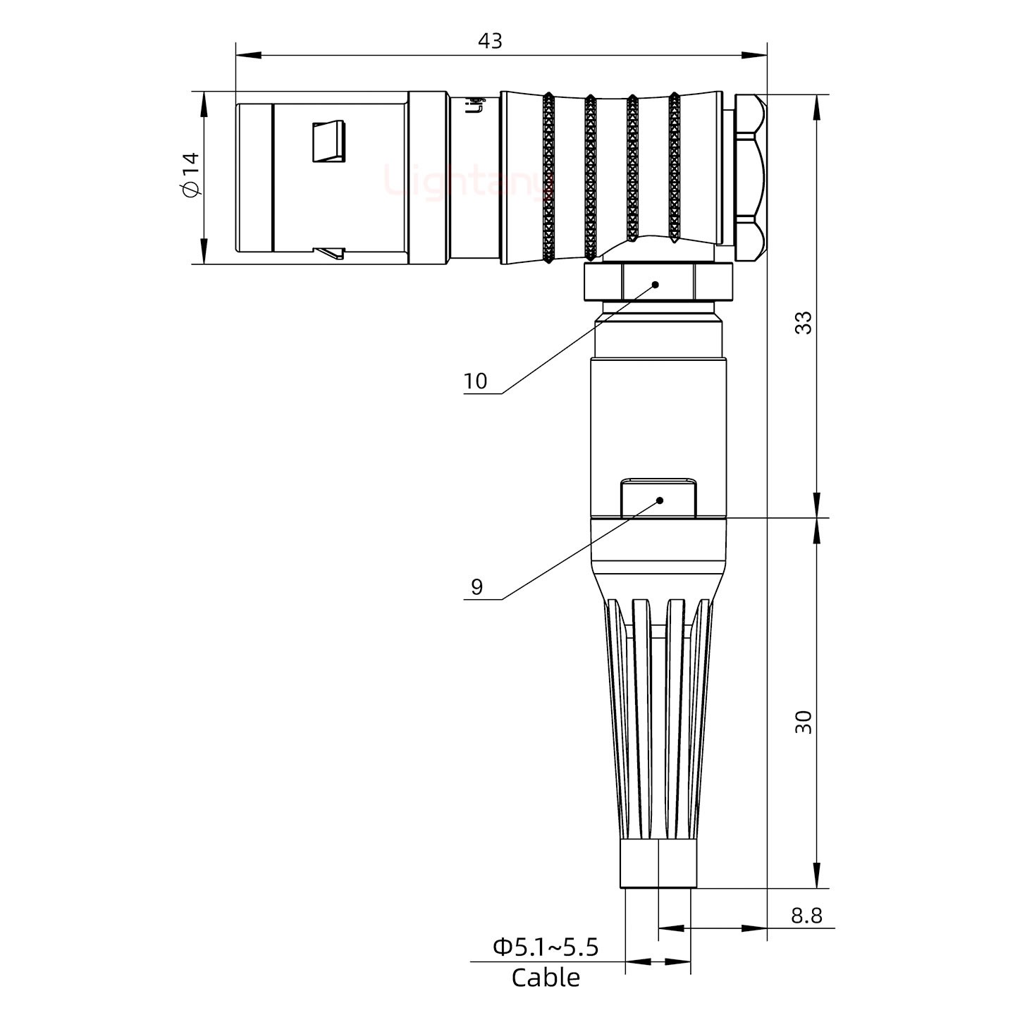 FHG.1K.005.CLAC55Z推拉自鎖帶護(hù)套彎式插頭