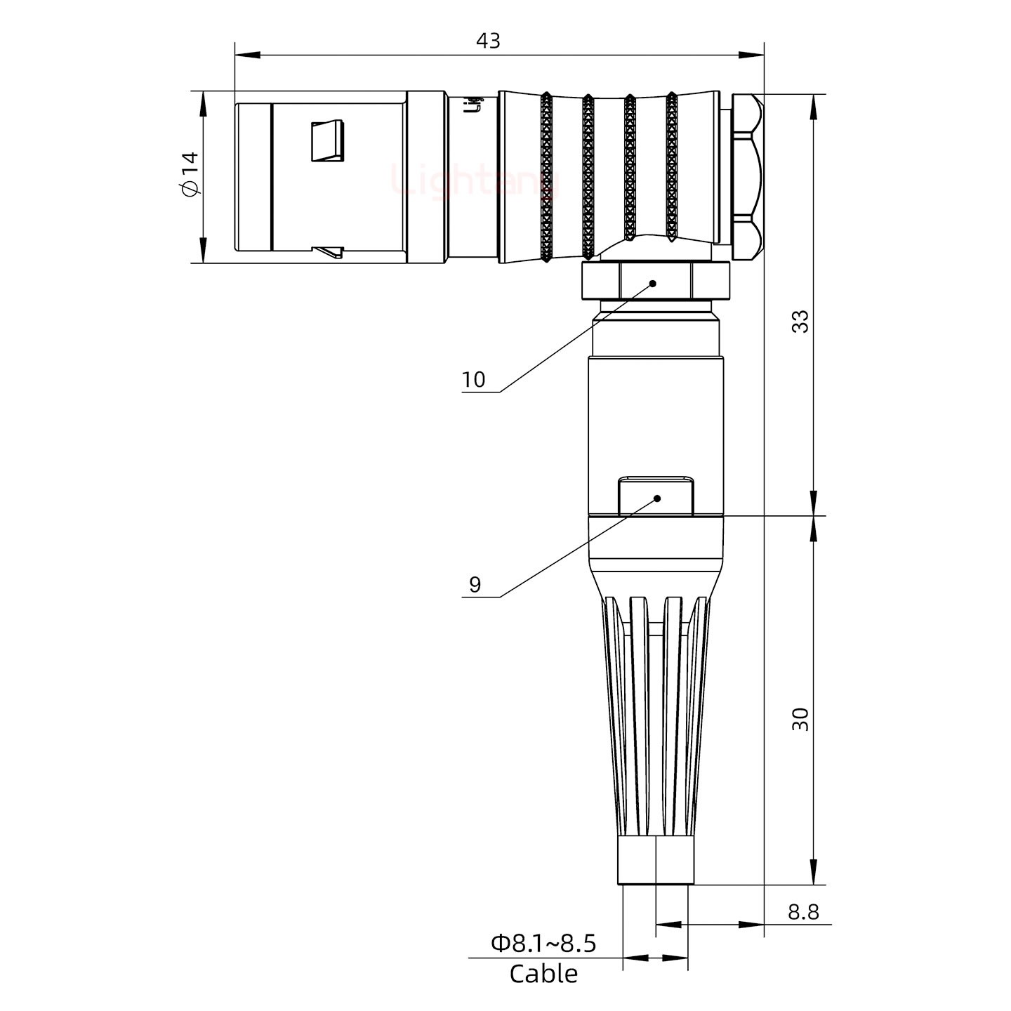 FHG.1K.008.CLAK85Z推拉自鎖帶護(hù)套彎式插頭