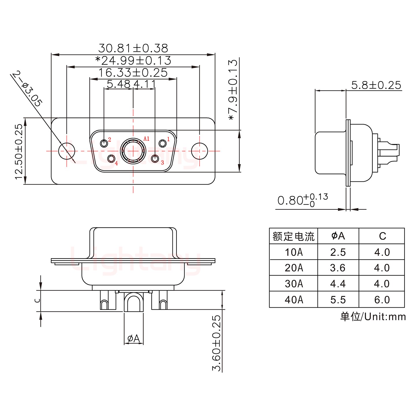 5W1母短體焊線30A+9P金屬外殼1707直出線4~12mm