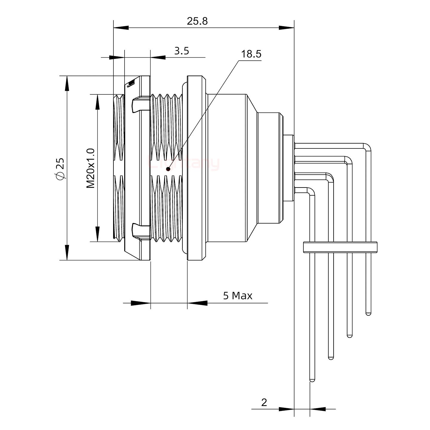 EEG.2K.018.CLV推拉自鎖前螺母插座 PCB彎插板