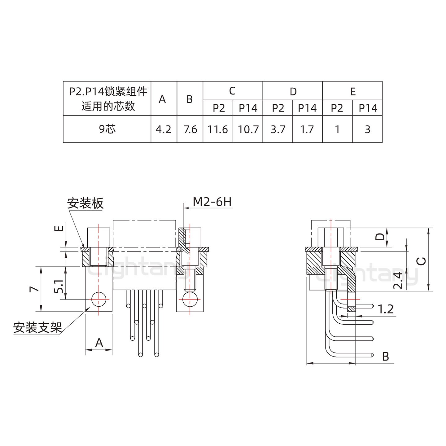 J30J-9TJW公PCB彎插板板后安裝